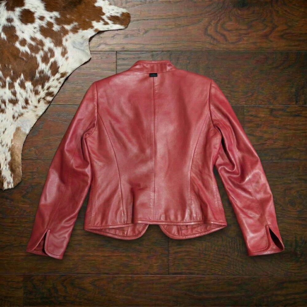 Red Leather Asymmetrical Jacket - image 2